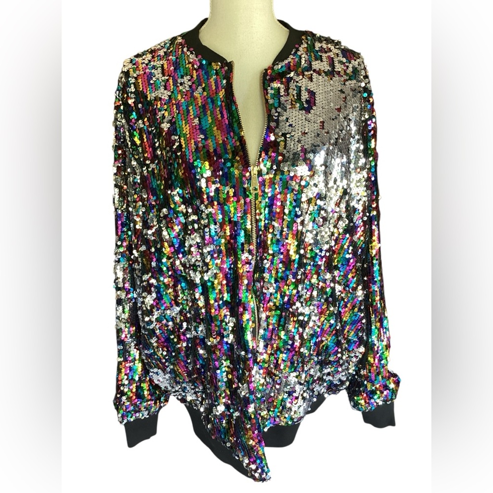 Multicolor Sequin Bomber Jacket B37 - image 1